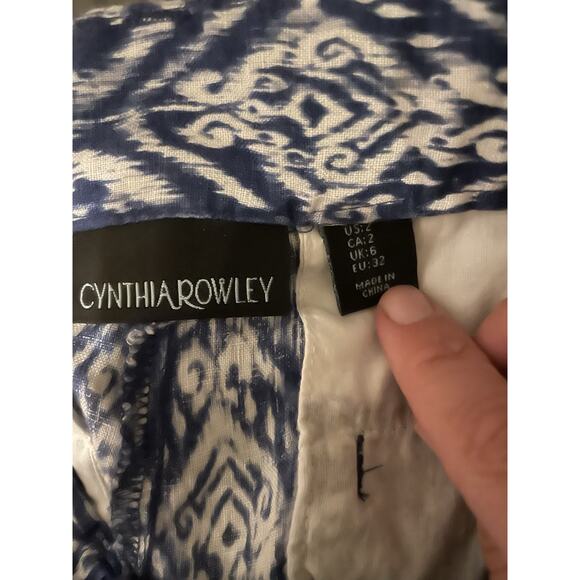 Cynthia Rowley Women‎ Sz 2 100% Linen Front Back Pockets Blue White Print Shorts - Picture 4 of 4